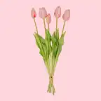 Pink Artificial Tulip Bouquet, 10 pcs, Real Touch, 42 cm